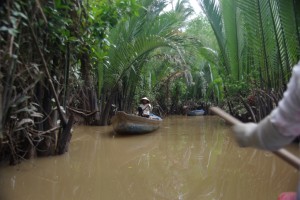 Wunderschoene Kanaele gesaeumt von Wasserkokospalmen