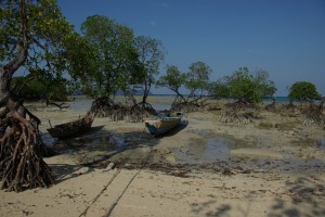 ...die manchmal von den Fischern auch als Schutz fuer ihre Boote verwendet werden - hier natuerlich bei Ebbe