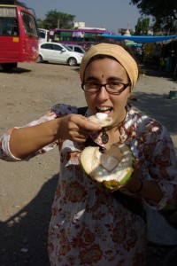 vor der Tempelbesichtigung gab es noch schnell einen kleinen Snack - frische Kokosnuss